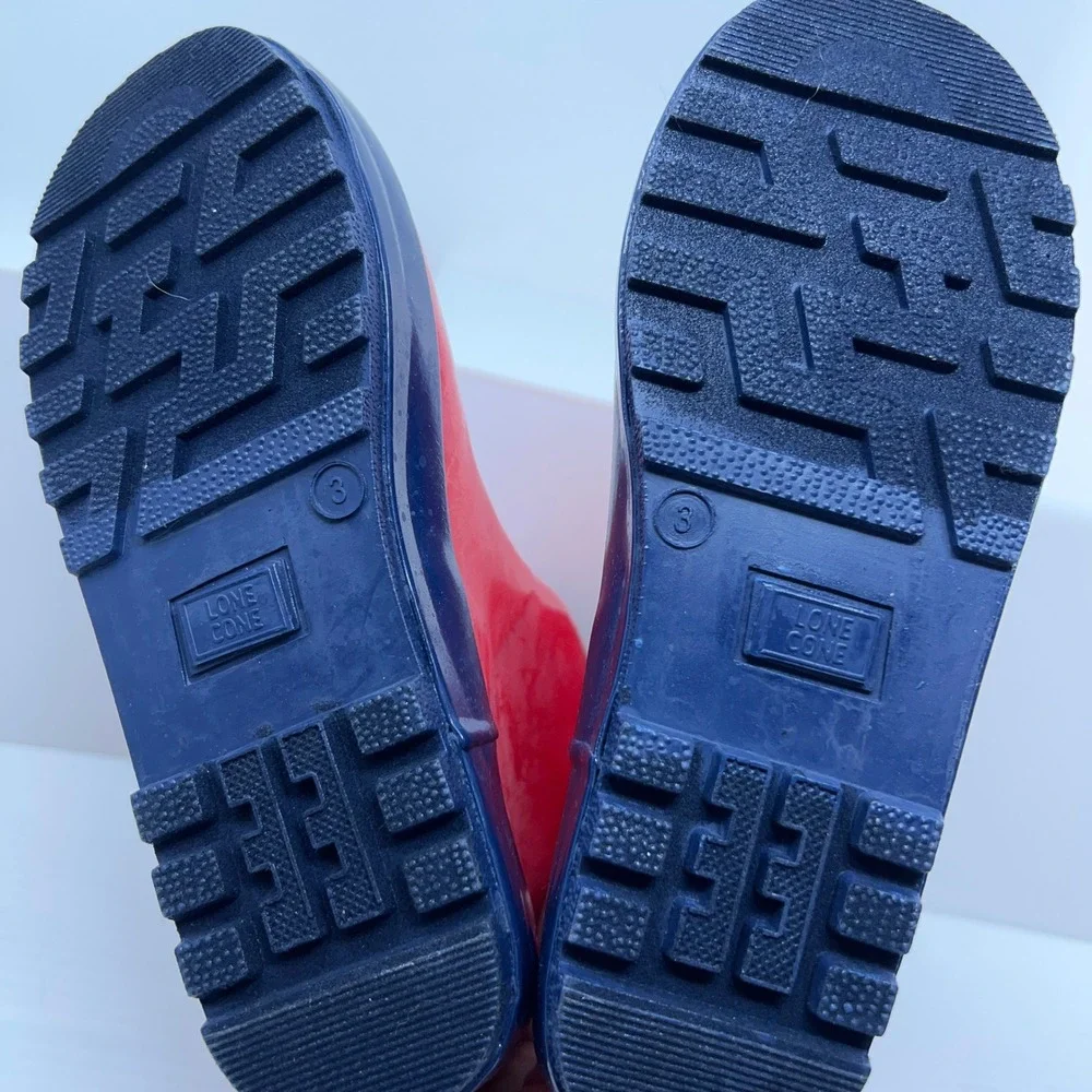 Lone Cone Kids Size 3 Red Navy Blue Waterproof Rubber Rain Boots New